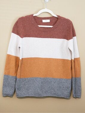 Color Block Sweater Rust White Mustard Gray Knit Pullover